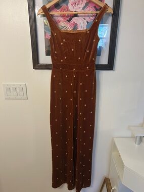 Audrey Parks Velour Star Jumpsuit in Rust